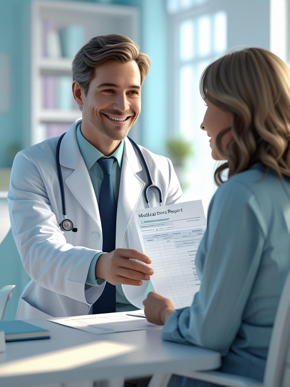 Medico consegna referto alla paziente